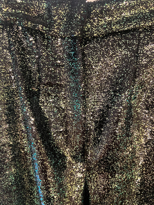 Chanel Black Sequins and Green Iridescent Wide Leg Trousers with CC Logo Detail Size FR 34 (UK 6)