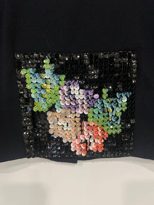 Chanel Métiers d'Art 2023 Black Cropped Top with Multi-Colour Sequin Patch Detail and Back Gold CC Logo Buttons Size FR 34 (UK 6)