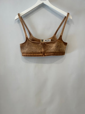 Miu Miu Brown Denim Logo Bralette Top with Logo Detail Size IT 42 (UK 10) RRP £650