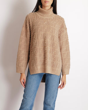 Fendi Beige Towelling FF Logo High Neck Mohair Jumper Size IT 42 (UK 10) RRP £,1,400