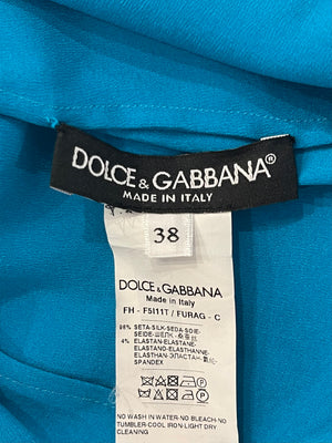 Dolce & Gabbana Blue Silk Tie-Neck Blouse Size IT 38 (UK 6)
