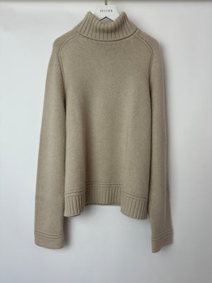 Loro Piana Beige Cashmere Long Sleeve Jumper with High Neck Size M (UK 10)