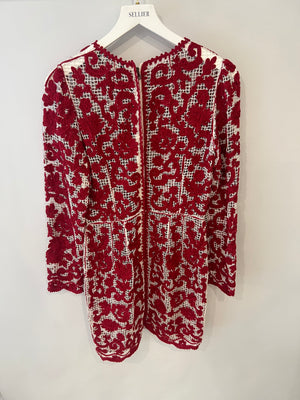 Dolce & Gabbana Red and White Crochet Long Sleeved Mini Dress Size IT 42 (UK 10)