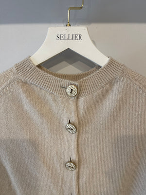 Chanel Beige Cashmere Cardigan with Gold and White Keyhole CC Buttons Size FR 36 (UK 8)