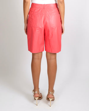 Chanel 21 Cruise Pink Calfskin Bermuda Shorts with Gold CC Logo Buttons Size FR 38 (UK 10)