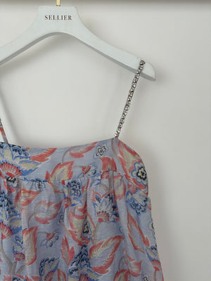 Zimmermann Blue Floral Print Maxi Dress with Embellished Straps Size 0 (UK 8)