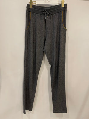 Loro Piana Dark Grey Cashmere Gilet and Jogger Set with Khaki Detail Size S (UK 8)
