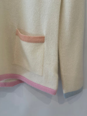 Chanel Cruise 1998 Cream and Pastel Multicolour Cashmere Jumper with Back CC Logo Detail Size FR 42 (UK 14)