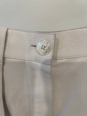 Hermès White Leather Shorts with White Pearl Logo Button Size FR 36 (UK 8)