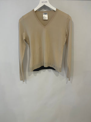 Chanel Beige Wool Long-Sleeve Jumper with CC Logo Detail FR 42 (UK 14)
