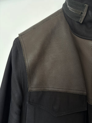 Lanvin Navy Menswear Pocketed Jacket with Leather Trim and Hooded Detail Size UK XL (EU 52)