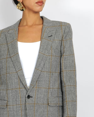 Saint Laurent Black and White Houndstooth Blazer Jacket Size FR 40 (UK 12)