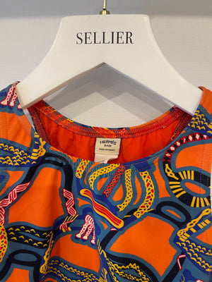 Hermes Orange & Multicolour Printed Cropped Top & Capri Trousers Bath/Gym Set Size FR 36 (UK 8)