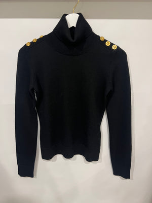 Versace Black Wool High Neck Jumper with Gold Medusa Buttons Detail Size IT 36 (UK 6)