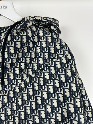 Christian Dior Hooded Anorak in Blue & Ecru Technical Taffeta Jacquard with Dior Oblique Motif Size XS (Size UK 6) RRP £3,100