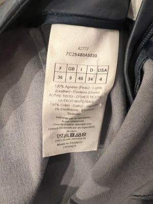 Christian Dior Blue Lambskin Leather Trousers with Side Zipper Details Size FR 36 (UK 8)