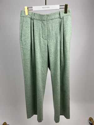 Mira Mikati Mint Green Wool Blend Wide Leg Trousers Size FR 36 (UK 8)