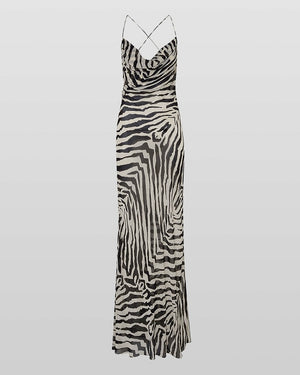 Rat & Boa Black Zebra Print Maxi Dress with Split Detail Size S (UK 8)