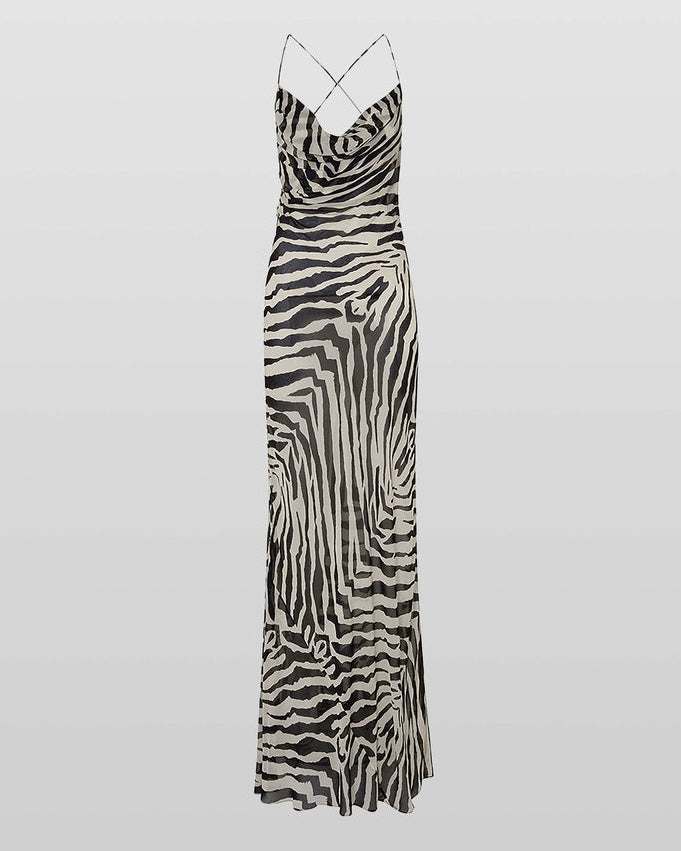 Rat & Boa Black Zebra Print Maxi Dress with Split Detail Size S (UK 8)