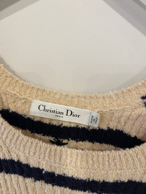 Christian Dior Cream and Navy Striped Knitted Cardigan and Top Set Size FR 36 (UK 8) RRP £2,100