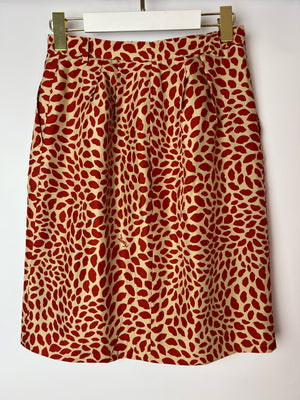 Yves Saint Laurent Vintage Beige, Red Lip Print Silk A-Line Mini Skirt Size FR 38 (UK 10)
