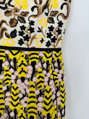 Giambattista Valli Lace & Floral Embroidery Yellow, Pink, Black Strapless Mini Dress size IT 40 (UK 8)