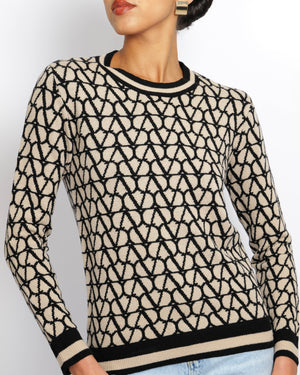 Valentino Black and Beige Wool Vlogo Jumper Size XS (UK 6)