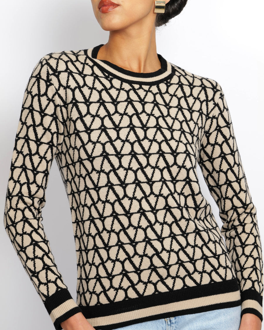 Valentino Black and Beige Wool Vlogo Jumper Size XS (UK 6)