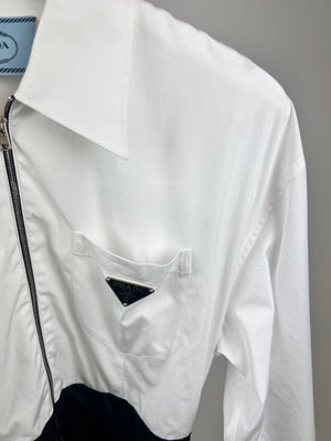 Prada Black, White Long-Sleeve Logo-Print Zip-Up Mini Dress with Belt IT 40 (UK 8) RRP £1,690