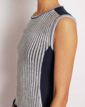 Louis Vuitton Navy and White Knit Crystal Embellished Top and Skirt Set Size S/L (UK 8/12)