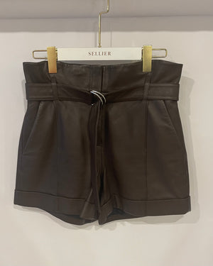 Yves Salomon Chocolate Brown Leather Shorts with Belt Detail Size FR 34 (UK 6)