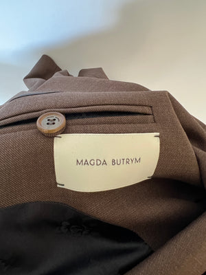 Magda Butrym PF/24 Brown Long Line Blazer with Shoulder Pad Detail Size FR 34 (UK 6)