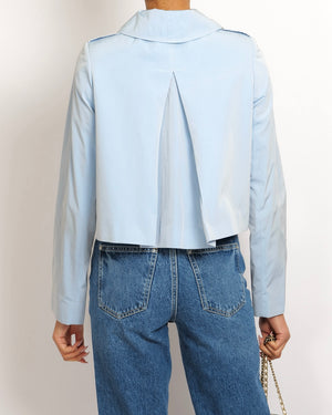 Burberry Light Blue Cropped Jacket with Gold Logo Buttons Detail Size UK 8