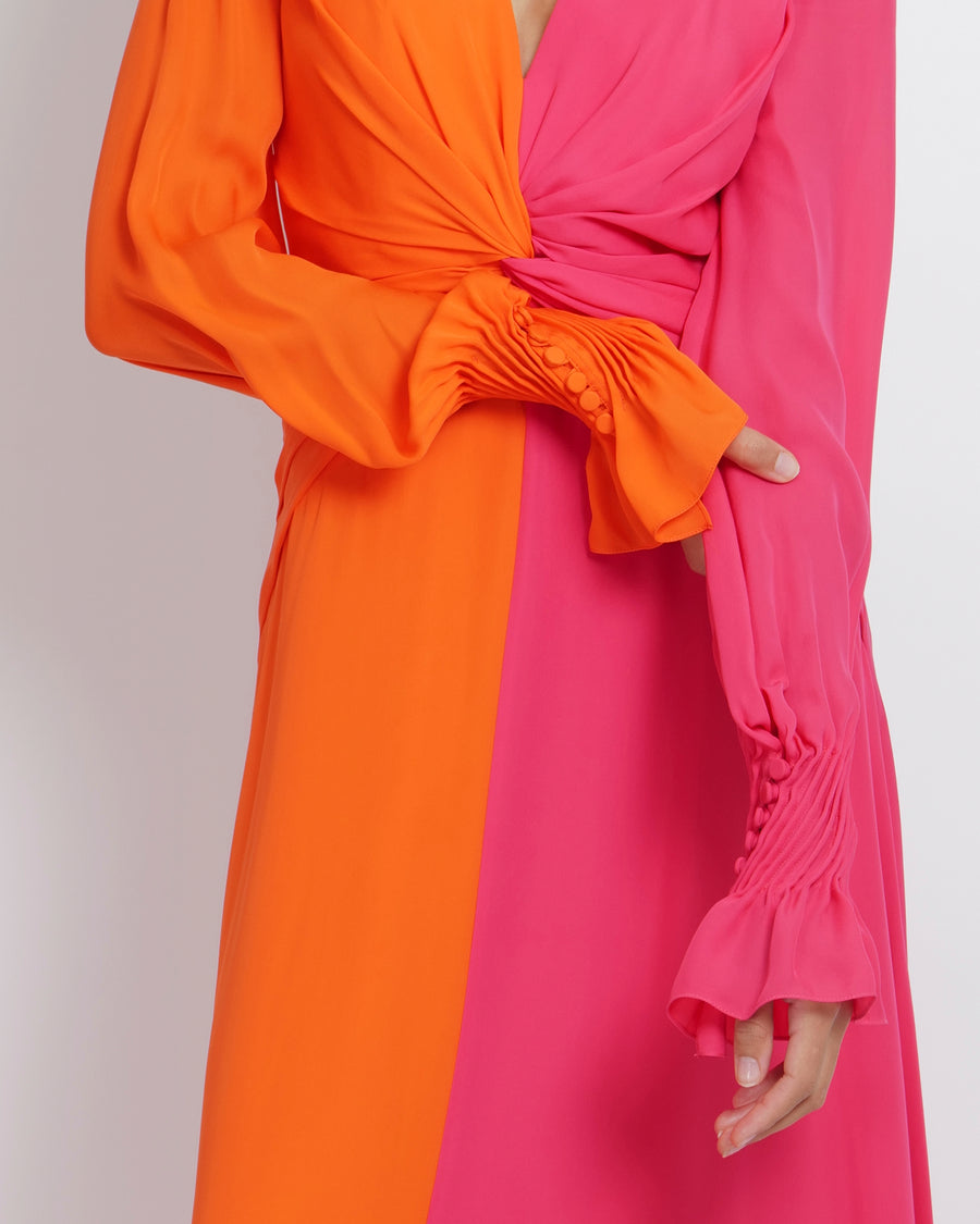 open lace back dress Carolina Herrera Hot Pink and Orange Silk Midi Dress with Front Knot D –  Sellier