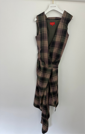 Vivienne Westwood Purple and Green Tartan Midi Dress with Belt Detail Size IT 42 (UK 10)