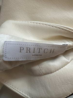 Pritch White Sleeveless Cropped Leather Top with Sweetheart Neckline Size S (UK 8)