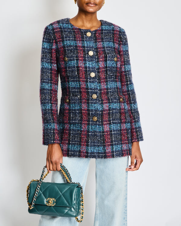 Chanel Navy Paris/Hamburg 2018 Métiers d'art Lesage Tweed Collarless Jacket Size FR 42 (UK 14)