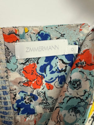 Zimmermann Blue Floral Bandeau Cut-Out Midi Dress with Blow Detail Size 0 (UK 8)
