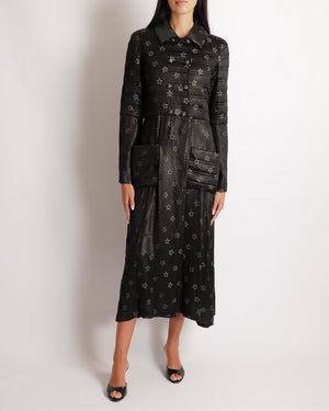 Chanel Cruise 2024 Black Shimmery Coat Dress with CC Logo Stars Embellishments and Black and Silver Crystal CC Logo Buttons Size FR 36 (UK 8)