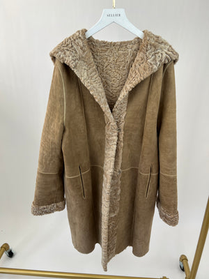 Dennis Basso Beige Persian Lamb Reversible Hooded Pea Coat FR 38 (UK 10)