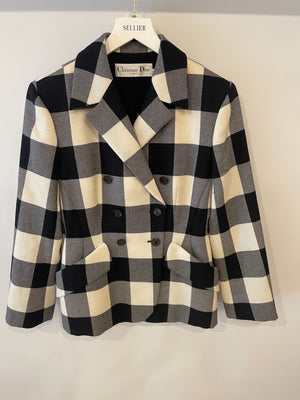 Christian Dior Black and White Checkered Double-Breasted Wool Jacket Size FR 42 (UK 14)