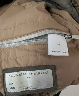 Brunello Cucinelli Grey Suede Jacket with Beige Fur Collar Size M (UK 40)