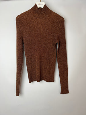 Hermès Bronze Metallic Knitted Longsleeve Jumper Size FR 34 (UK 6)
