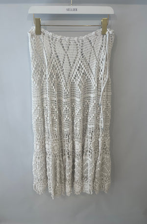 Alix Pinho White Crochet Top and Maxi Skirt Set Size UK 8