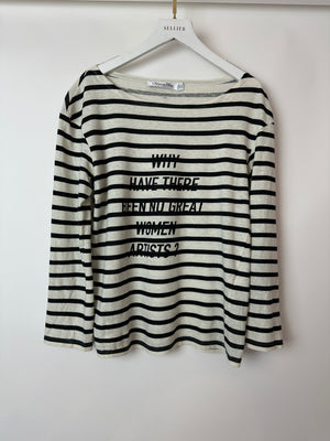 Christian Dior Cream Striped Logo Long Sleeve Top Size M (UK 10)