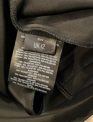 David Koma Black Satin Asymmetric Long Sleeved Mini Dress Size UK 12