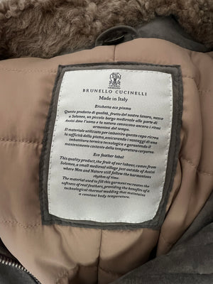 Brunello Cucinelli Grey Suede Jacket with Beige Fur Collar Size M (UK 40)