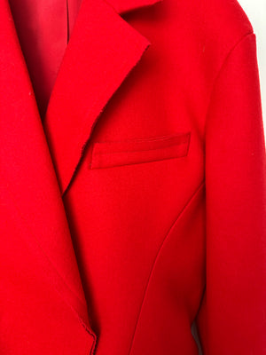 Jason Wu Collection Red Double-Breasted Felt Blazer with Raw Hem Details Size US 6 (UK 8) RRP $3595