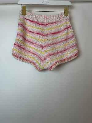 Chanel 24C Resort Pastel Pink & Yellow Sleeveless Knit Jumper and Shorts Set with Cupid Heart "Coco" Detail Top Size FR 34 (UK 6)