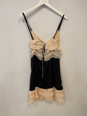 Dolce & Gabbana Black and Blush Pink Ruffle Silk Mini Dress Size IT 40 (UK 8)